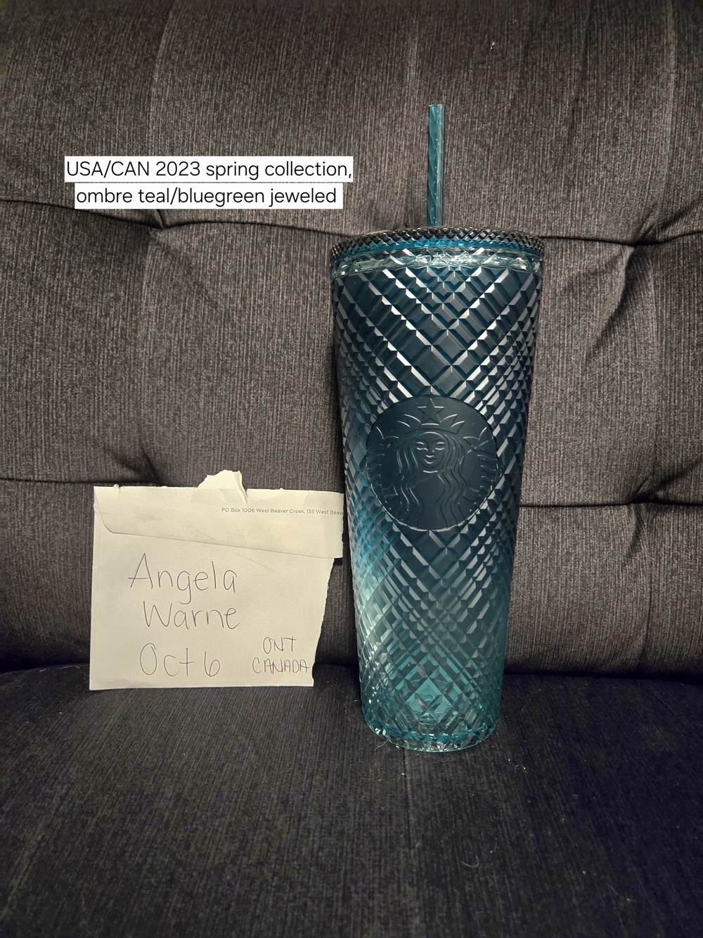 Starbucks Teal/Bluegreen Jeweled Ombre Tumbler with Straw
